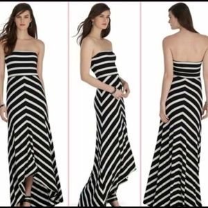 WHBM Strapless, Striped High-Low Maxi Dress, NWT